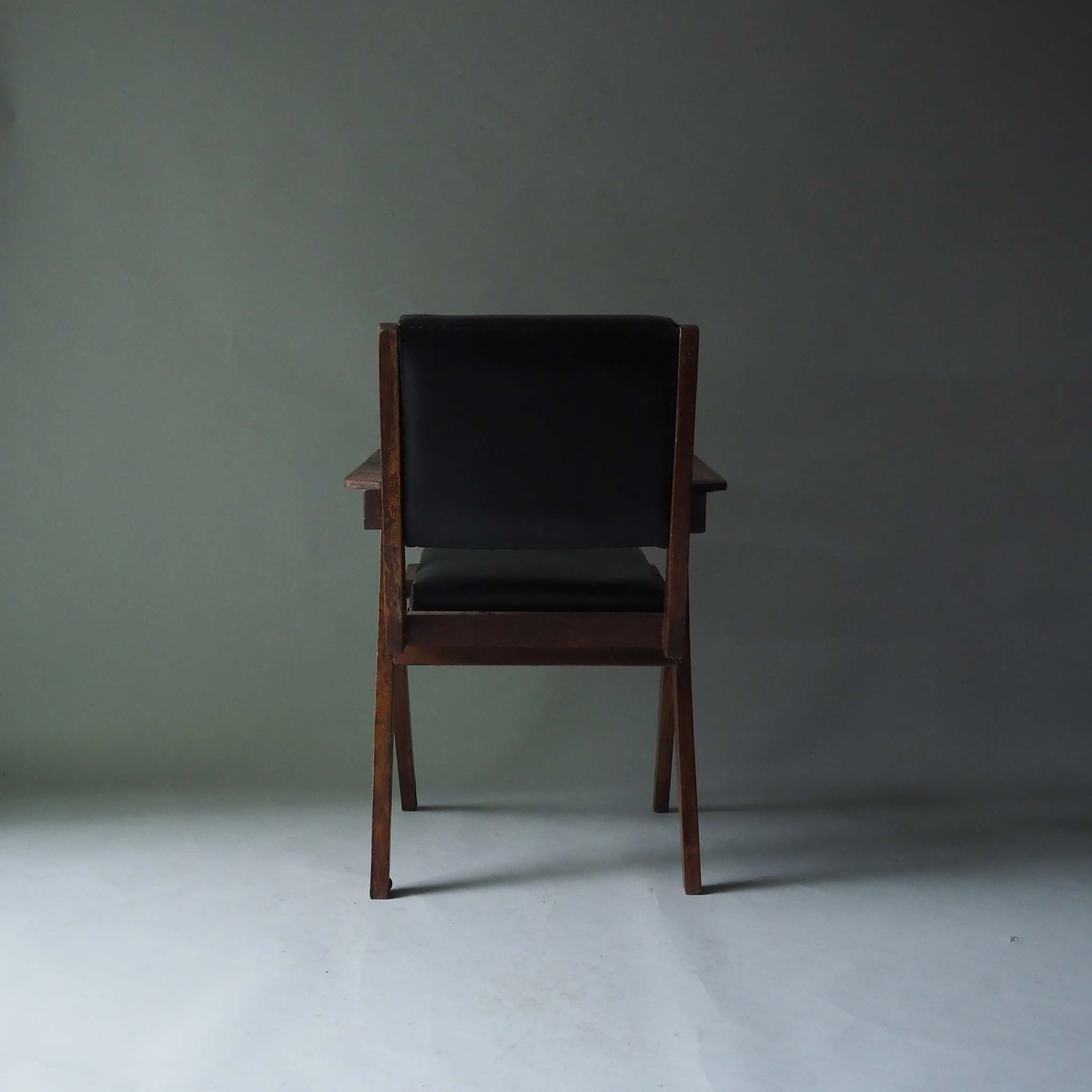 Office Chair by Pierre Jeanneret,Black Leather Pad, 1958