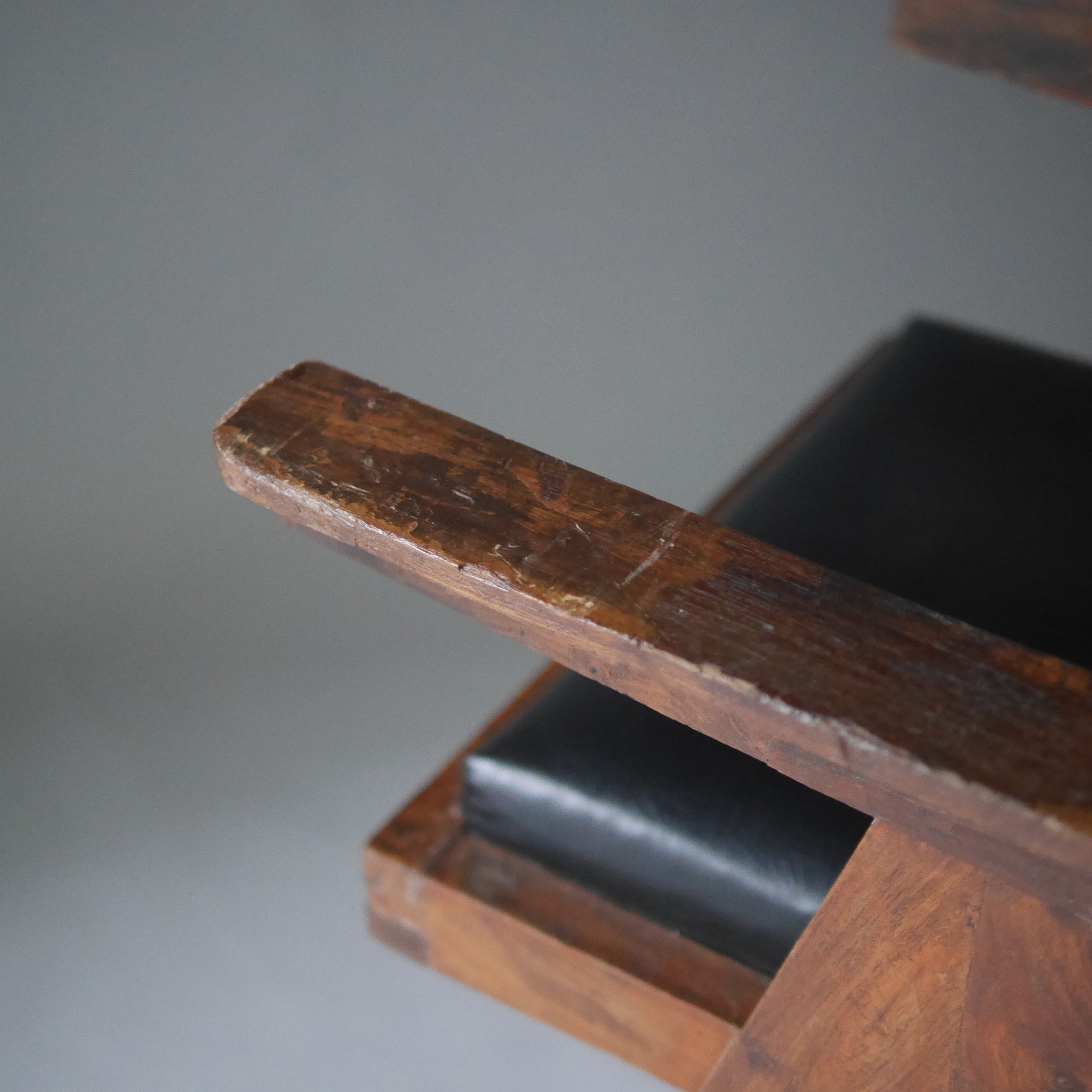 Office Chair by Pierre Jeanneret,Black Leather Pad, 1958