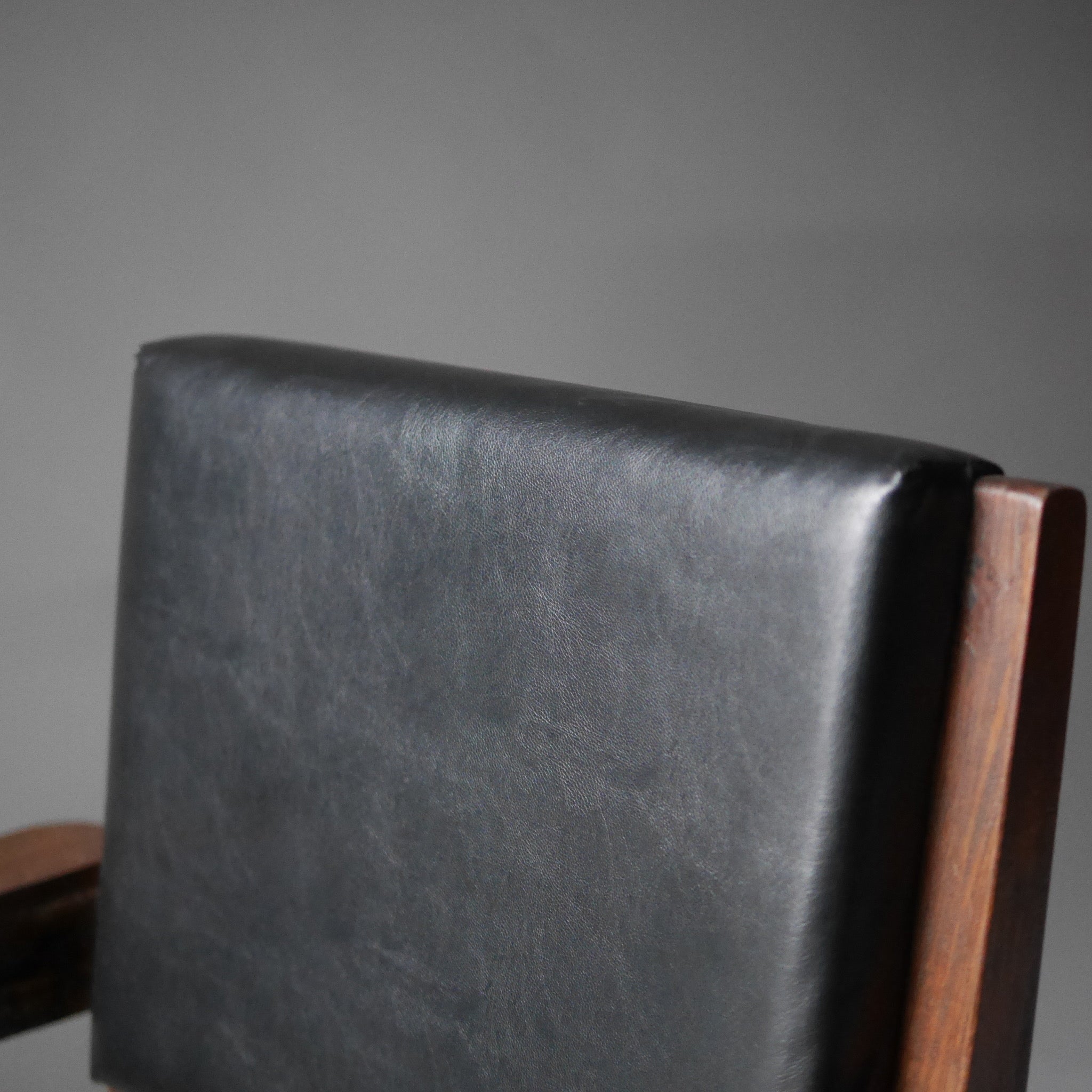 Office Chair by Pierre Jeanneret,Black Leather Pad, 1958