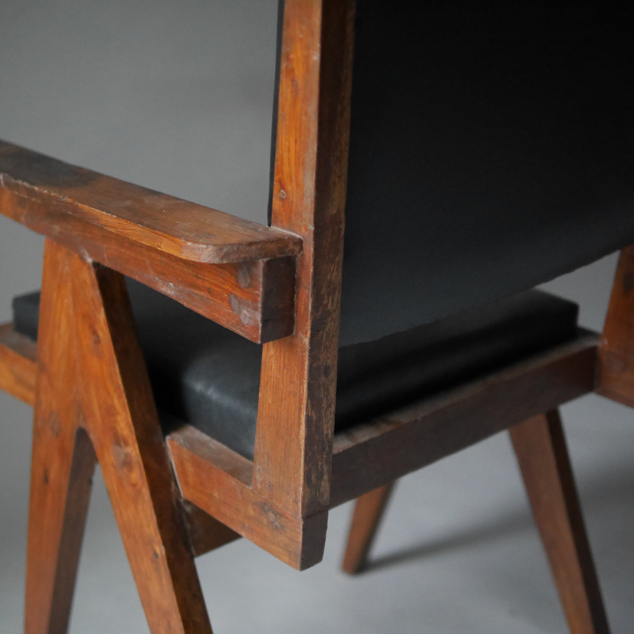 Office Chair by Pierre Jeanneret,Black Leather Pad, 1958