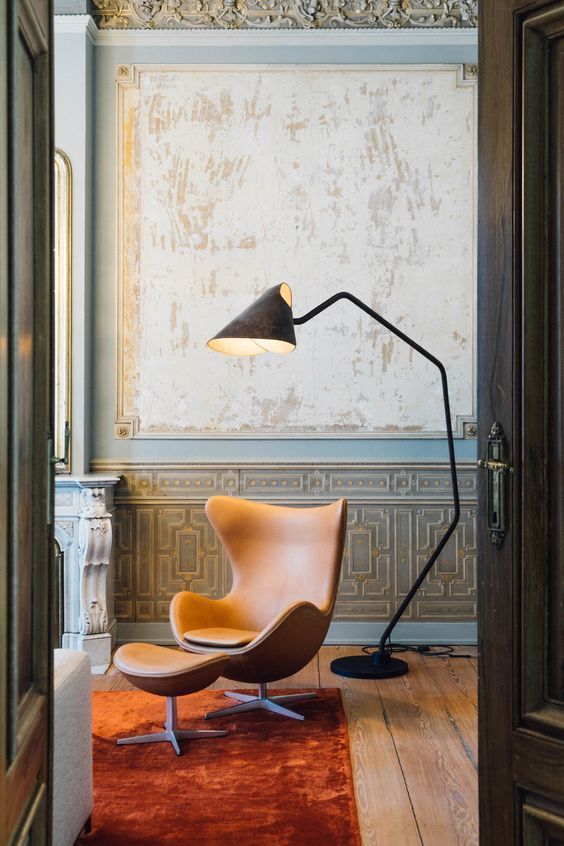 Egg Chair with Ottoman by Arne Jacobsen for Fritz Hansen, 1958 Orange