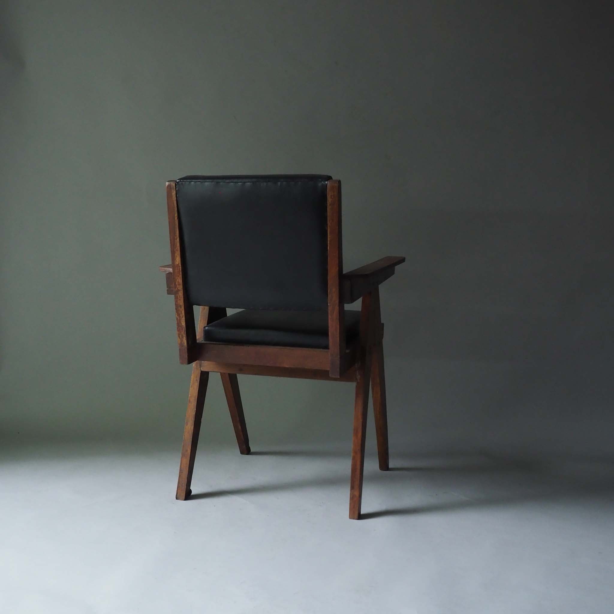 Office Chair by Pierre Jeanneret,Black Leather Pad, 1958